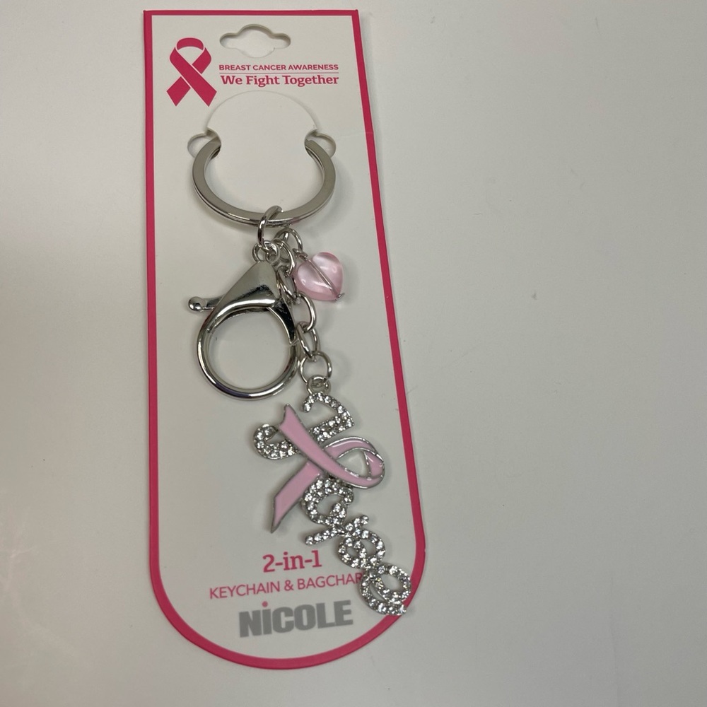 Cancer Awareness Keychain Bag Charm Pink Ribbon 🎀